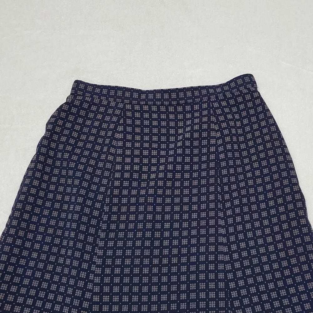 VINTAGE 90s Pendleton Navy Blue Square Print Cropped Blouse Flared Skirt Set 6 - Picture 10 of 16